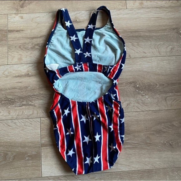 Vintage Speedo swim suit made in USA American Flag print size 36/12 - Picture 2 of 4